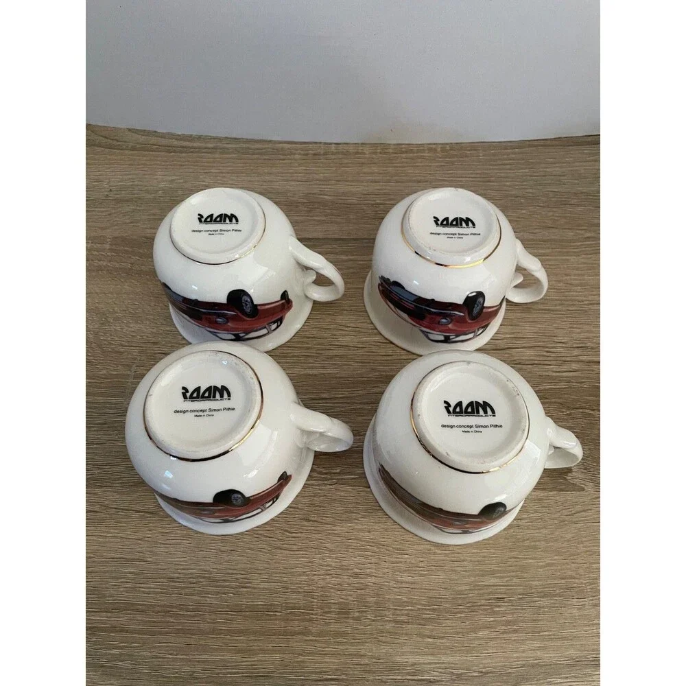 Set of 4 Ceramic 1965 Raam Ford Mustang GT Teacups Designed by Simon Pithie